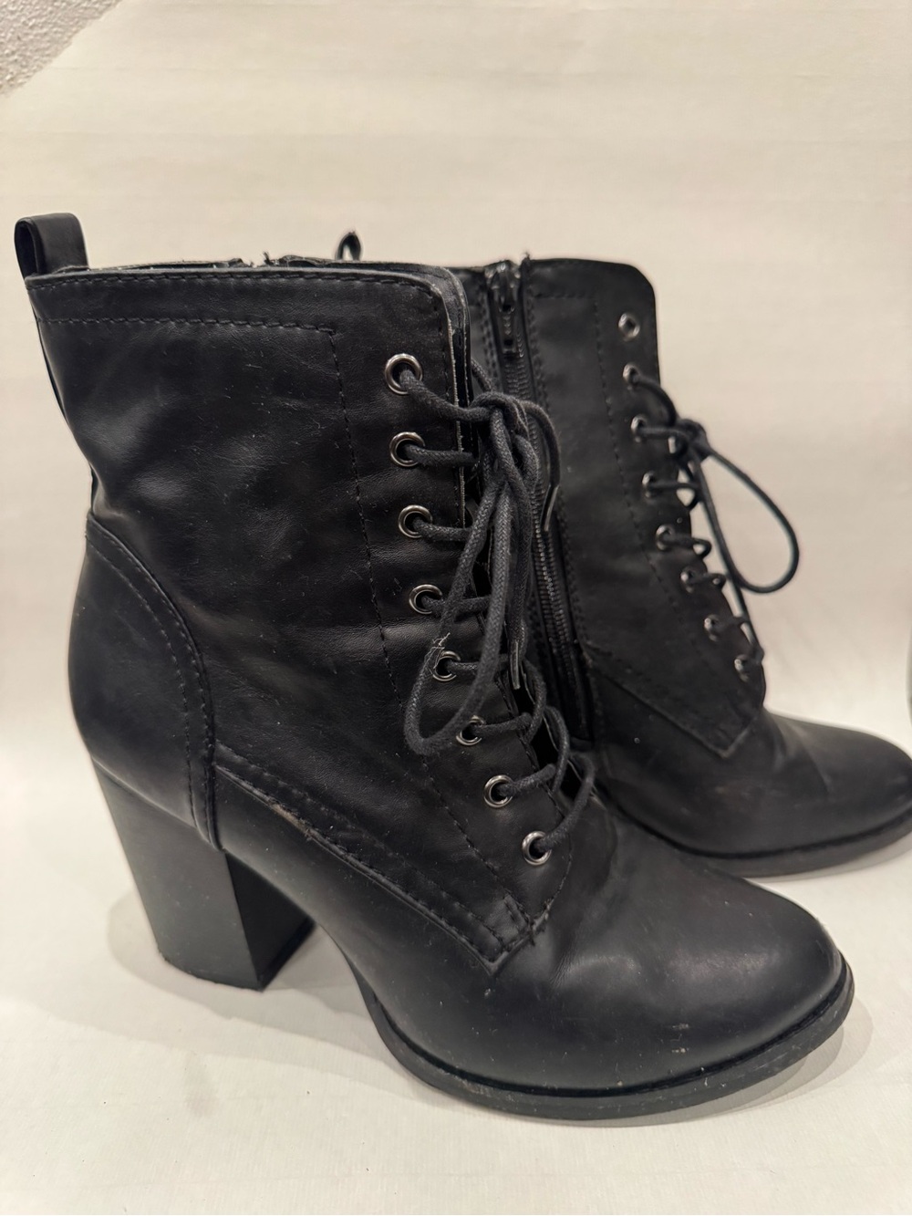 Express Black Lace-Up Block Heel Ankle Boots